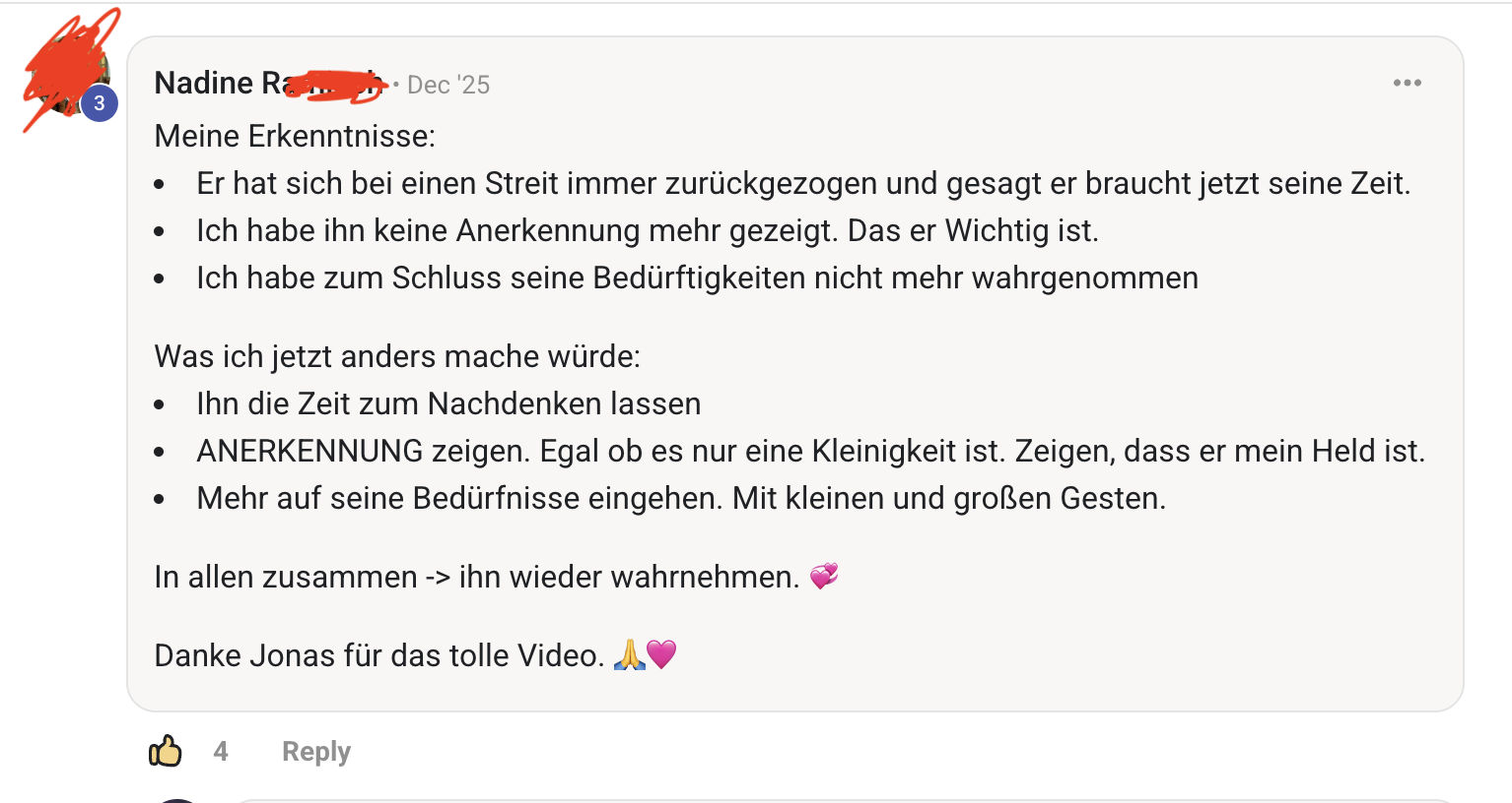 Testimonial Nadine: Erkenntnisse zum Rückzug
